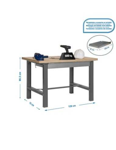 Mesa de Trabajo SIMONWORK BT 6 mdf 1box 1200x750 gris/madera | Mesa de trabajo SimonRack profesional y resistente