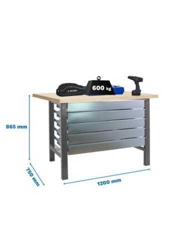 Mesa de Trabajo SIMONWORK BT 6 mdf 5box 1200x750 gris/madera | Mesa de trabajo SimonRack profesional y resistente