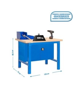 Mesa de Trabajo SIMONWORK BT 6 mdf cabinet 1200 azul/madera | Mesa de trabajo SimonRack profesional y resistente