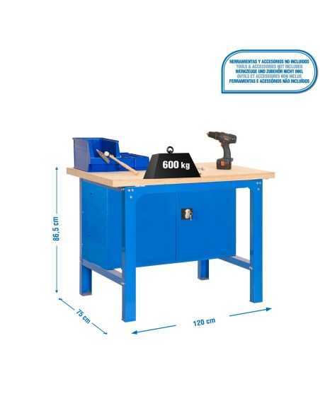 Mesa de Trabajo SIMONWORK BT 6 mdf cabinet 1200 azul/madera | Mesa de trabajo SimonRack profesional y resistente