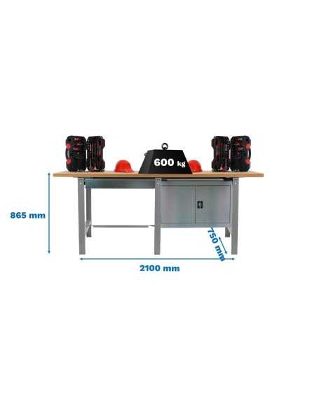 Mesa de Trabajo SIMONWORK BT 6 mdf tandem 1box 1cab 2100 gris/mader | Mesa de trabajo SimonRack profesional y resistente