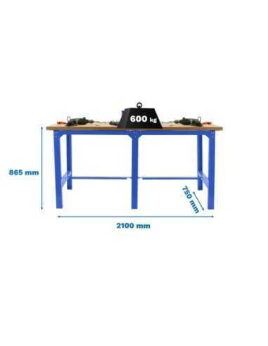 Mesa de Trabajo SIMONWORK BT 6 mdf tandem 2100 azul/madera | Mesa de trabajo SimonRack profesional y resistente