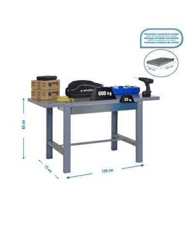 Mesa de Trabajo SIMONWORK BT 6 metal 1box 1200x735 gris | Mesa de trabajo SimonRack profesional y resistente