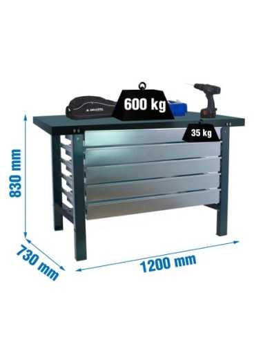 Mesa de Trabajo SIMONWORK BT 6 metal 5box 1200x735 antracita | Mesa de trabajo SimonRack profesional y resistente