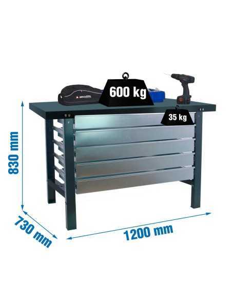 Mesa de Trabajo SIMONWORK BT 6 metal 5box 1200x735 antracita | Mesa de trabajo SimonRack profesional y resistente