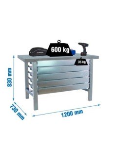Mesa de Trabajo SIMONWORK BT 6 metal 5box 1200x735 gris | Mesa de trabajo SimonRack profesional y resistente