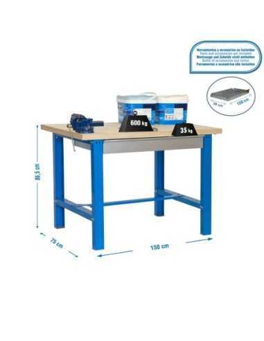 Mesa de Trabajo SIMONWORK BT 6l mdf 1box 1500x750 azul/madera | Mesa de trabajo SimonRack profesional y resistente