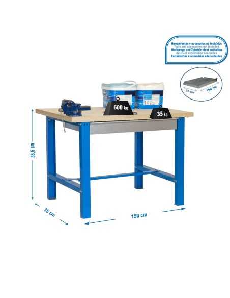Mesa de Trabajo SIMONWORK BT 6l mdf 1box 1500x750 azul/madera | Mesa de trabajo SimonRack profesional y resistente