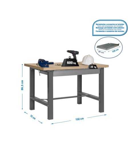 Mesa de Trabajo SIMONWORK BT 6l mdf 1box 1500x750 gris/madera | Mesa de trabajo SimonRack profesional y resistente