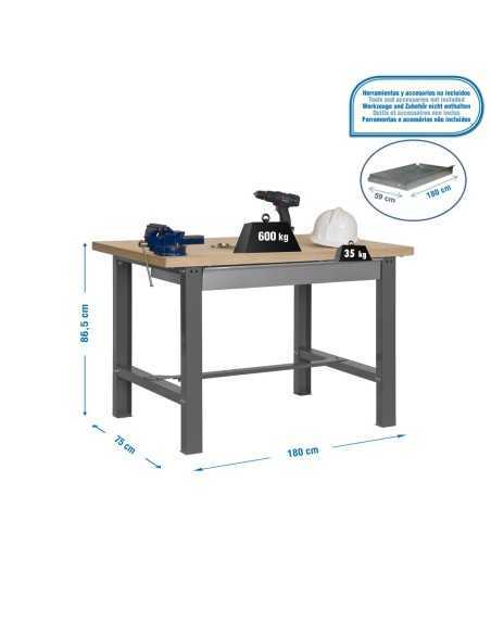Mesa de Trabajo SIMONWORK BT 6l mdf 1box 1800x750 gris/madera | Mesa de trabajo SimonRack profesional y resistente