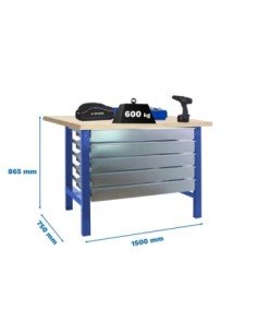Mesa de Trabajo SIMONWORK BT 6l mdf 5box 1500x750 azul/madera | Mesa de trabajo SimonRack profesional y resistente