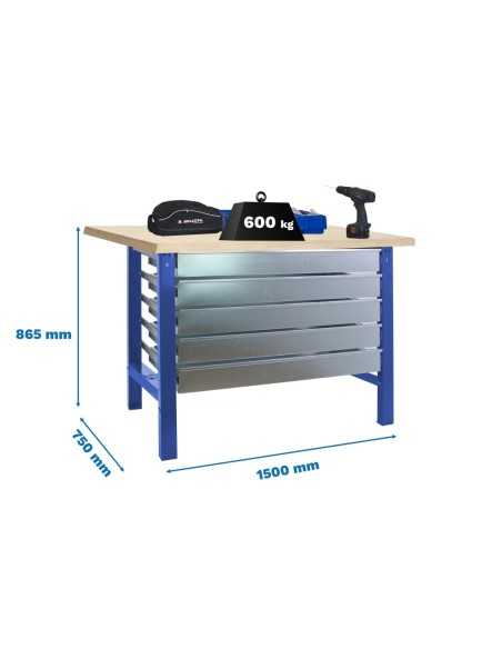 Mesa de Trabajo SIMONWORK BT 6l mdf 5box 1500x750 azul/madera | Mesa de trabajo SimonRack profesional y resistente