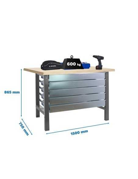 Mesa de Trabajo SIMONWORK BT 6l mdf 5box 1500x750 gris/madera | Mesa de trabajo SimonRack profesional y resistente
