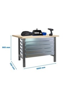 Mesa de Trabajo SIMONWORK BT 6l mdf 5box 1800x750 gris/madera | Mesa de trabajo SimonRack profesional y resistente
