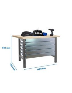 Mesa de Trabajo SIMONWORK BT 6l mdf 5box 1800x750 gris/madera | Mesa de trabajo SimonRack profesional y resistente