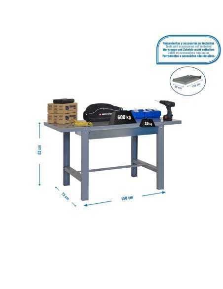 Mesa de Trabajo SIMONWORK BT 6l metal 1box 1500x735 gris | Mesa de trabajo SimonRack profesional y resistente