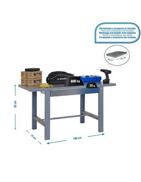 Mesa de Trabajo SIMONWORK BT 6l metal 1box 1800x735 gris | Mesa de trabajo SimonRack profesional y resistente