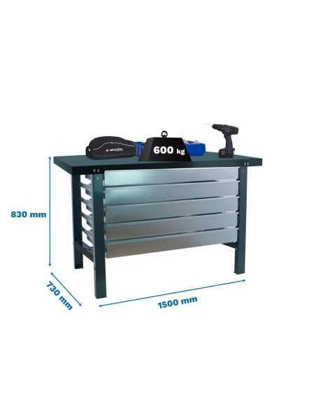 Mesa de Trabajo SIMONWORK BT 6l metal 5box 1500x735 antracita | Mesa de trabajo SimonRack profesional y resistente