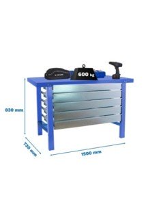 Mesa de Trabajo SIMONWORK BT 6l metal 5box 1500x735 azul | Mesa de trabajo SimonRack profesional y resistente