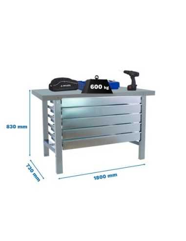 Mesa de Trabajo SIMONWORK BT 6l metal 5box 1800x735 gris | Mesa de trabajo SimonRack profesional y resistente