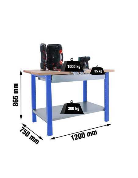 Mesa de Trabajo SIMONWORK BT 6 pro laminate 1box 1200 azul/haya | Mesa de trabajo SimonRack profesional y resistente