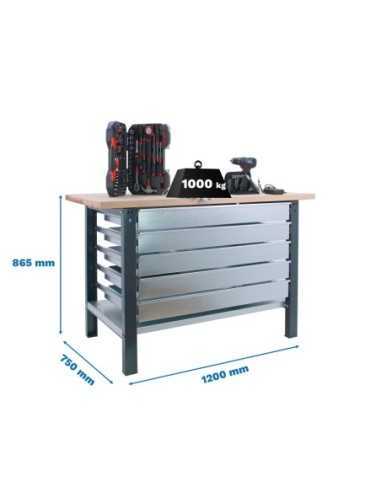 Mesa de Trabajo SIMONWORK BT 6 pro laminate 5box 1200 antracita/hay | Mesa de trabajo SimonRack profesional y resistente