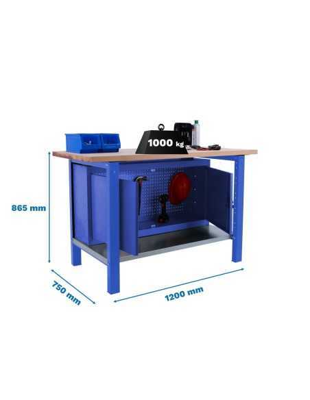 Mesa de Trabajo SIMONWORK BT 6 pro laminate cabinet 1200 azul/haya | Mesa de trabajo SimonRack profesional y resistente