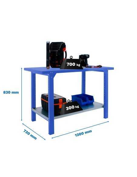 Mesa de Trabajo SIMONWORK BT 6 pro metal 1200 azul | Mesa de trabajo SimonRack profesional y resistente