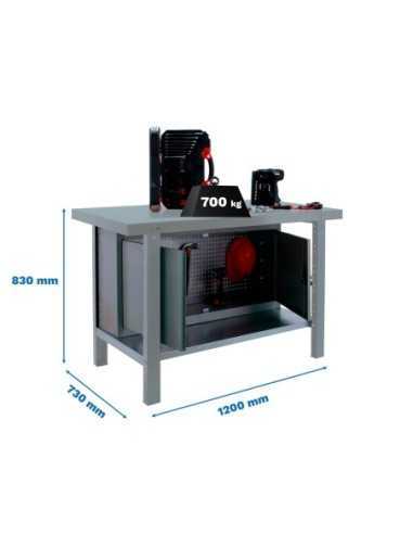 Mesa de Trabajo SIMONWORK BT 6 pro metal cabinet 1200 gris | Mesa de trabajo SimonRack profesional y resistente