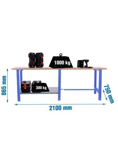 Mesa de Trabajo SIMONWORK BT 6 pro tandem laminate 2100 azul/haya | Mesa de trabajo SimonRack profesional y resistente