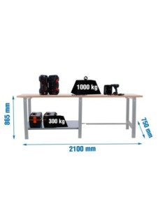 Mesa de Trabajo SIMONWORK BT 6 pro tandem laminate 2100 gris/haya | Mesa de trabajo SimonRack profesional y resistente