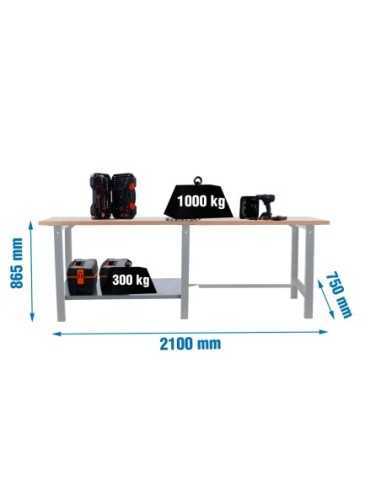 Mesa de Trabajo SIMONWORK BT 6 pro tandem laminate 2100 gris/haya | Mesa de trabajo SimonRack profesional y resistente