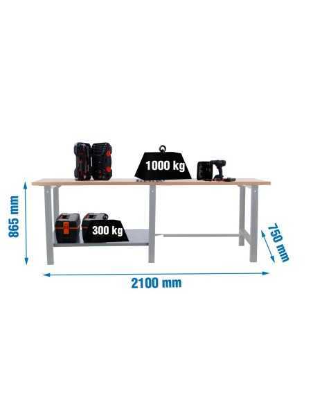 Mesa de Trabajo SIMONWORK BT 6 pro tandem laminate 2100 gris/haya | Mesa de trabajo SimonRack profesional y resistente