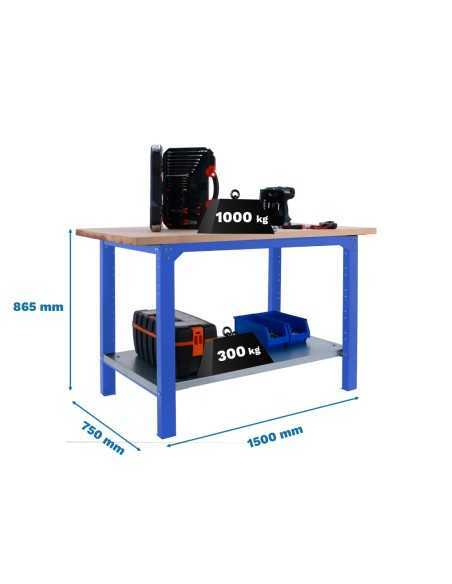 Mesa de Trabajo SIMONWORK BT 6l pro laminate 1500 azul/haya | Mesa de trabajo SimonRack profesional y resistente