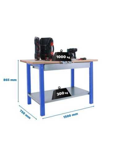 Mesa de Trabajo SIMONWORK BT 6l pro laminate 1box 1500 azul/haya | Mesa de trabajo SimonRack profesional y resistente