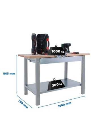 Mesa de Trabajo SIMONWORK BT 6l pro laminate 1box 1500 gris/haya | Mesa de trabajo SimonRack profesional y resistente
