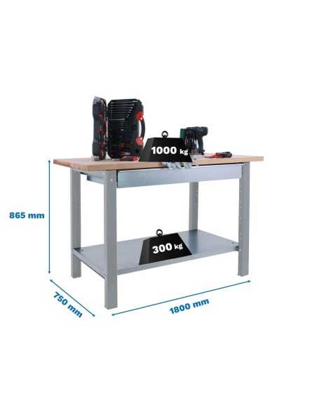 Mesa de Trabajo SIMONWORK BT 6l pro laminate 1box 1800 gris/haya | Mesa de trabajo SimonRack profesional y resistente