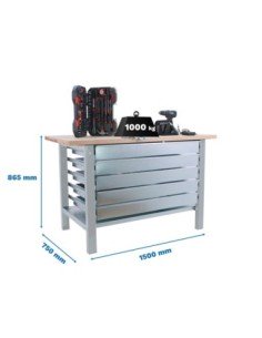 Mesa de Trabajo SIMONWORK BT 6l pro laminate 5box 1500 gris/haya | Mesa de trabajo SimonRack profesional y resistente
