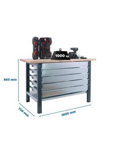 Mesa de Trabajo SIMONWORK BT 6l pro laminate 5box 1800 antracita/ha | Mesa de trabajo SimonRack profesional y resistente