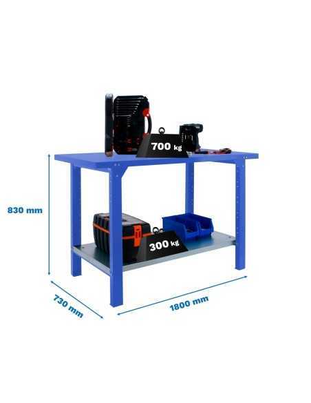 Mesa de Trabajo SIMONWORK BT 6l pro metal 1800 azul | Mesa de trabajo SimonRack profesional y resistente