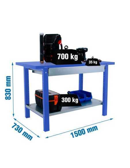 Mesa de Trabajo SIMONWORK BT 6l pro metal 1box 1500 azul | Mesa de trabajo SimonRack profesional y resistente