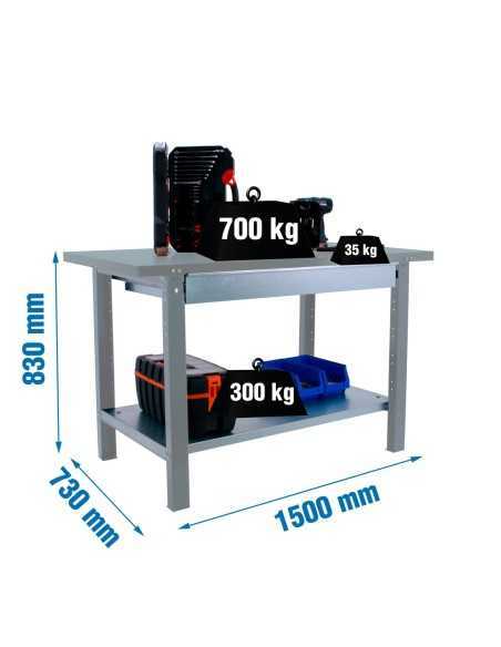 Mesa de Trabajo SIMONWORK BT 6l pro metal 1box 1500 gris | Mesa de trabajo SimonRack profesional y resistente