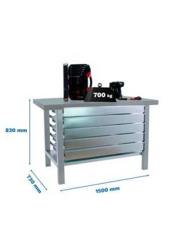 Mesa de Trabajo SIMONWORK BT 6l pro metal 5box 1500 gris | Mesa de trabajo SimonRack profesional y resistente