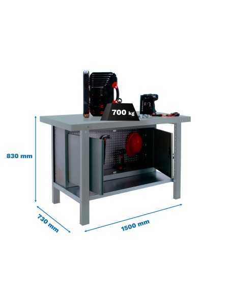 Mesa de Trabajo SIMONWORK BT 6l pro metal cabinet 1500 gris | Mesa de trabajo SimonRack profesional y resistente