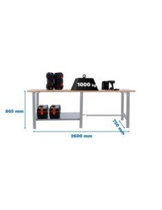 Mesa de Trabajo SIMONWORK BT 6l pro tandem laminate 2600 gris/haya | Mesa de trabajo SimonRack profesional y resistente