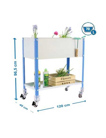 Huerto Urbano SIMONGARDEN top con Ruedas 1200x400 azul/galvanizada