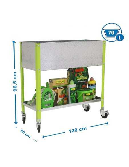 Estantería SIMONGARDEN urbantop con Ruedas 1200x600 verde/galvanizada