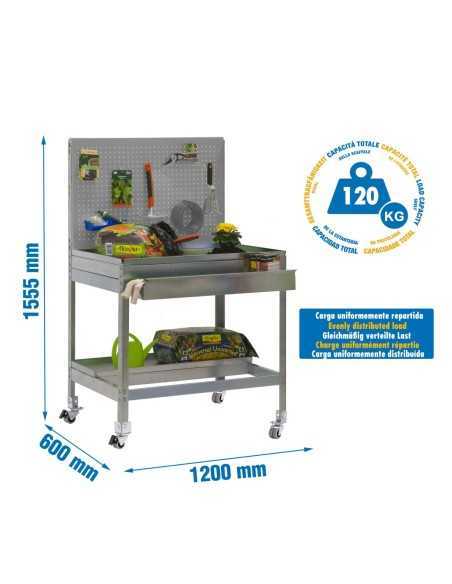 Mueble jardín SIMONGARDEN bt2 box con Ruedas 1200x600 gris/galvanizada