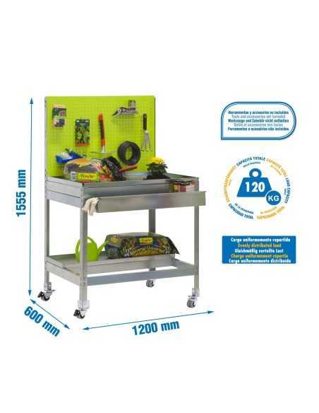 Mueble jardín SIMONGARDEN bt2 box con Ruedas 1200x600 verde/galvanizada