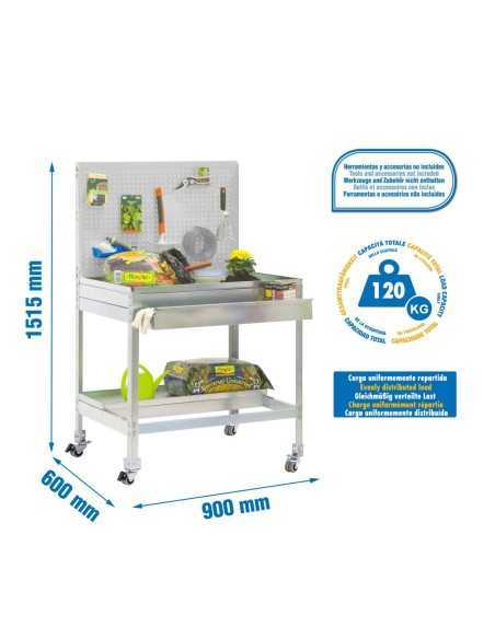 Mueble jardín SIMONGARDEN bt2 box con Ruedas 900x600 galvanizada/galvanizada